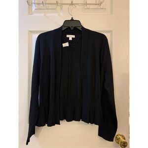 CHARTER CLUB SWEATER BLACK OPEN FRONT CARDIGAN LONG SLEEVE SWING HEMLINE SZ L NW